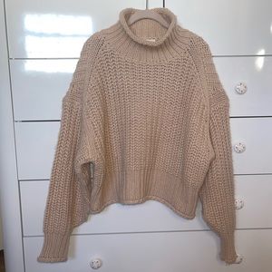 H&M blush pink knit sweater, turtleneck, crochet